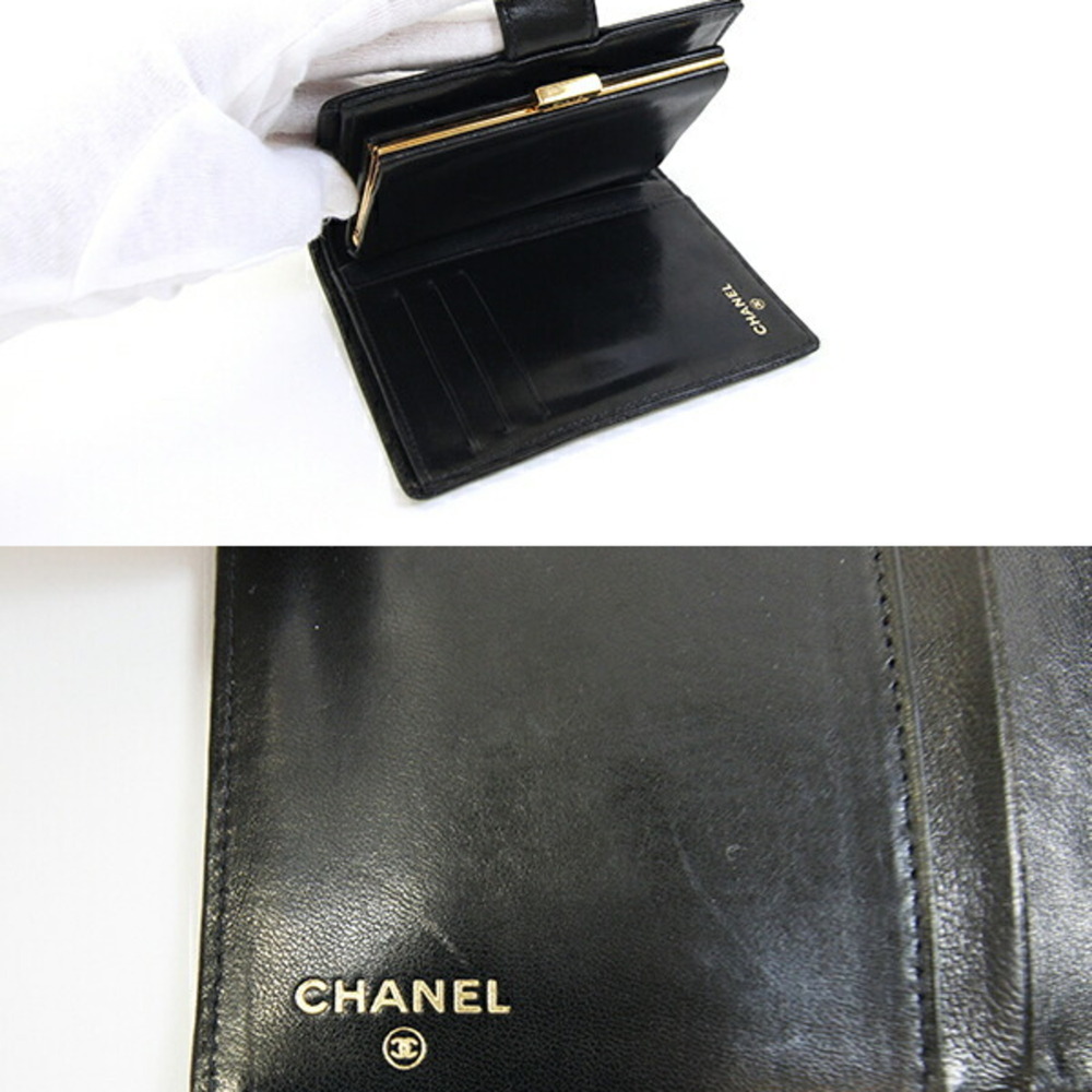 CHANEL Vintage Black Lambskin Leather Logo Wallet - Picture 3 of 10